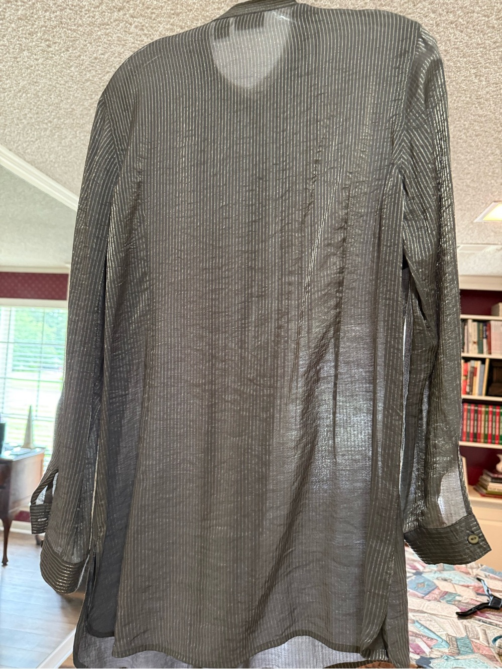 Chico's Shimmery Pinstripe Button-Down in Silver Gray - Picture 2 of 4